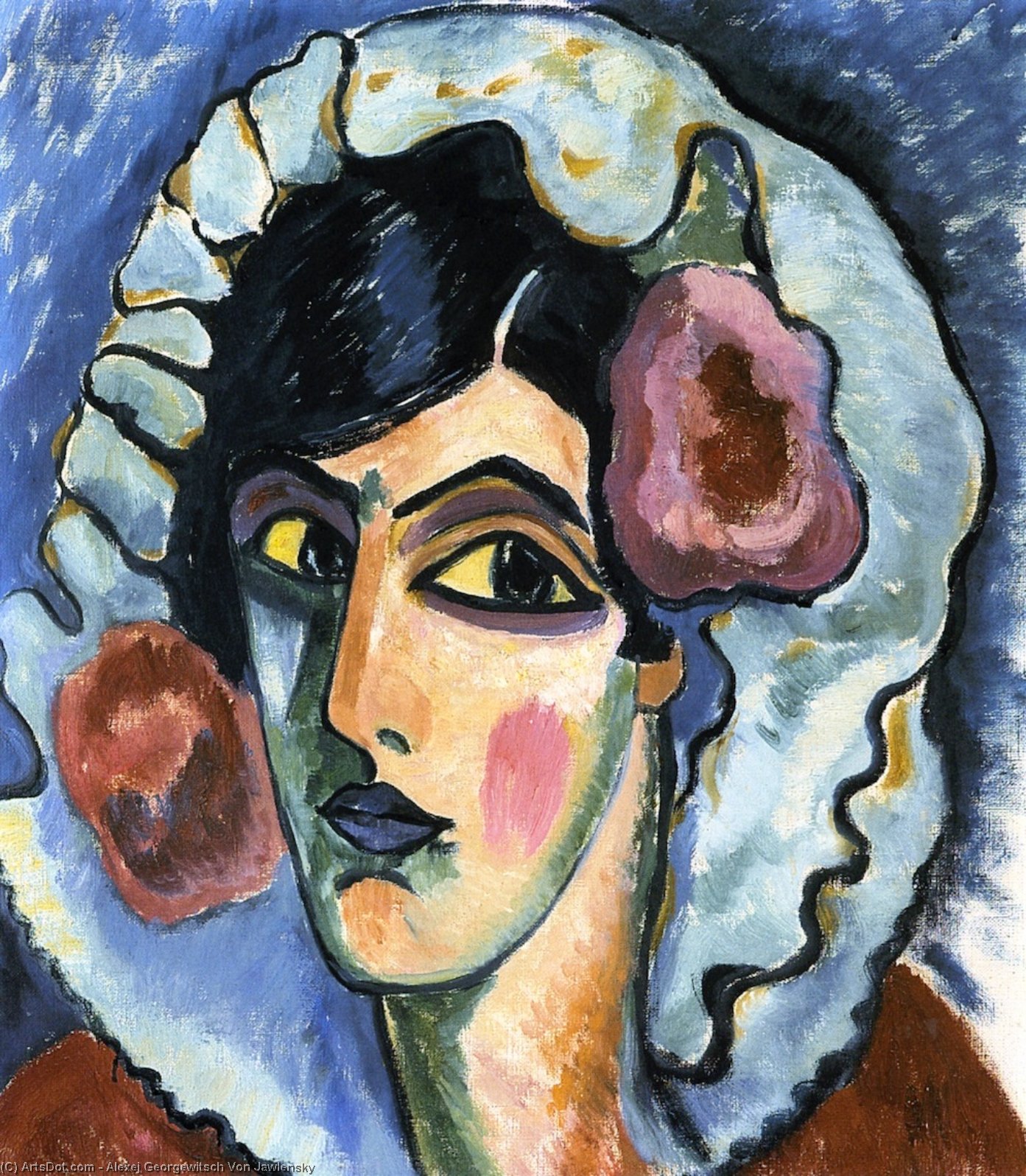Wikioo.org - The Encyclopedia of Fine Arts - Painting, Artwork by Alexej Georgewitsch Von Jawlensky - Large Head of a Woman (also known as Manola)