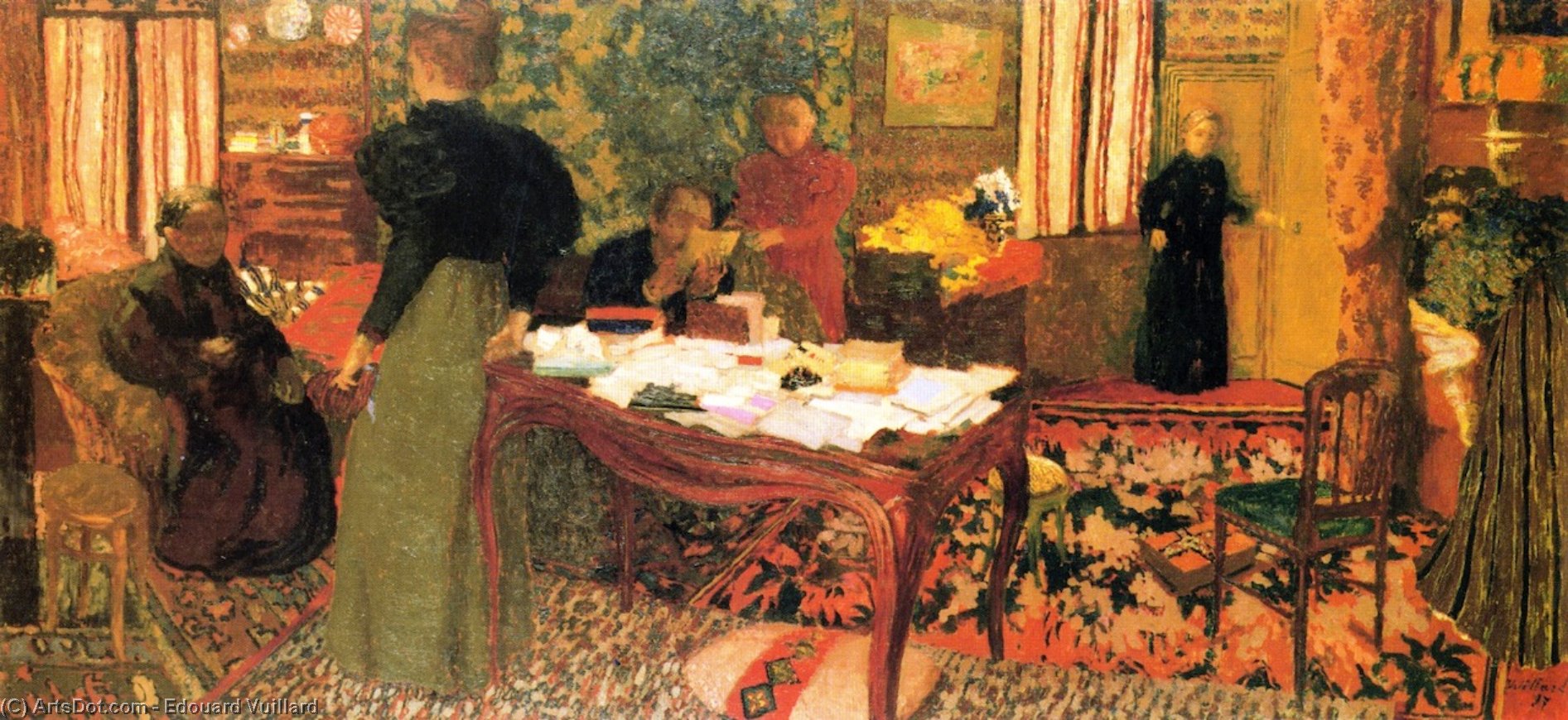 Wikioo.org - The Encyclopedia of Fine Arts - Painting, Artwork by Jean Edouard Vuillard - Large Interior with Six Figures