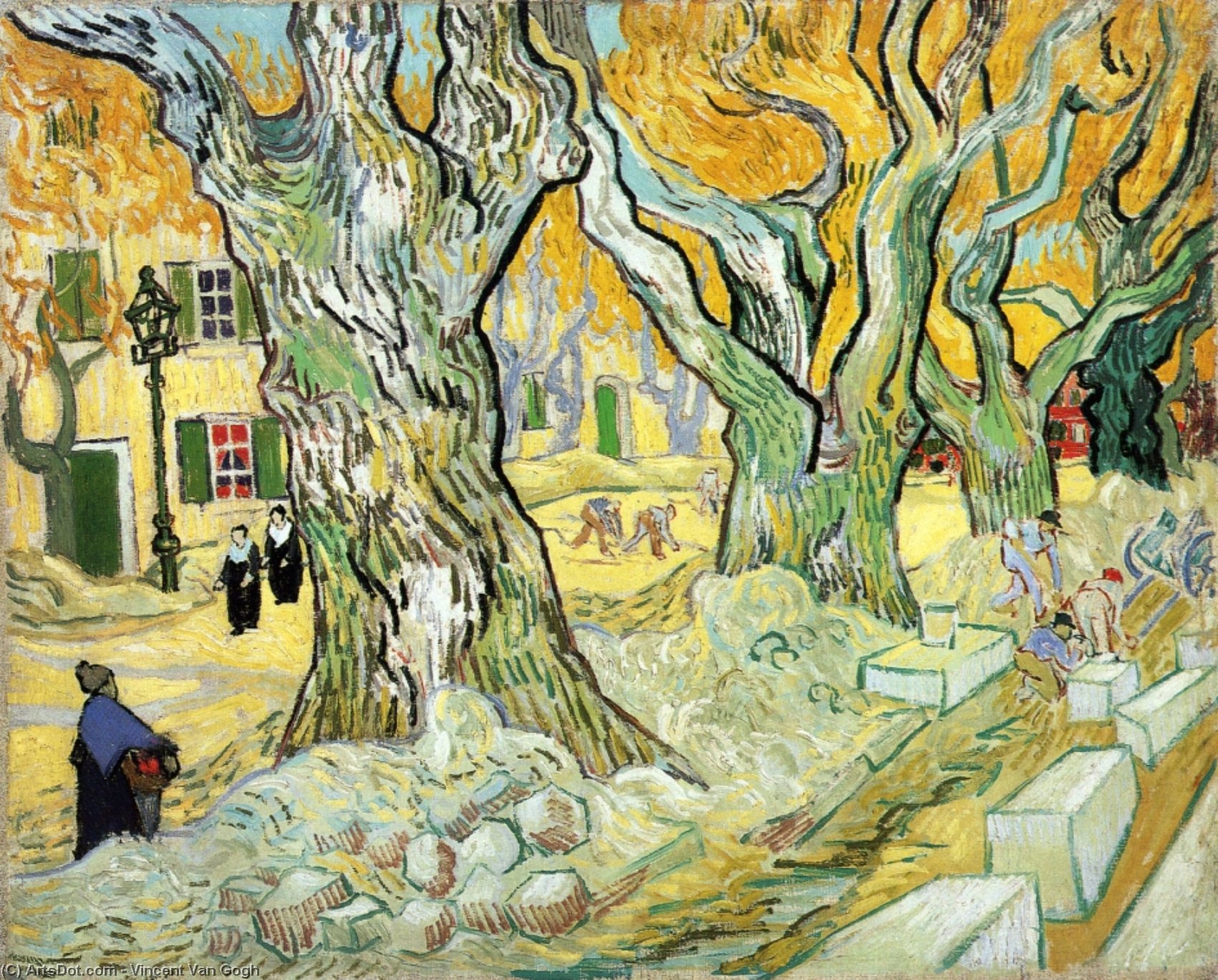 Wikioo.org - The Encyclopedia of Fine Arts - Painting, Artwork by Vincent Van Gogh - Large Plane Trees (also known as The Road Menders)