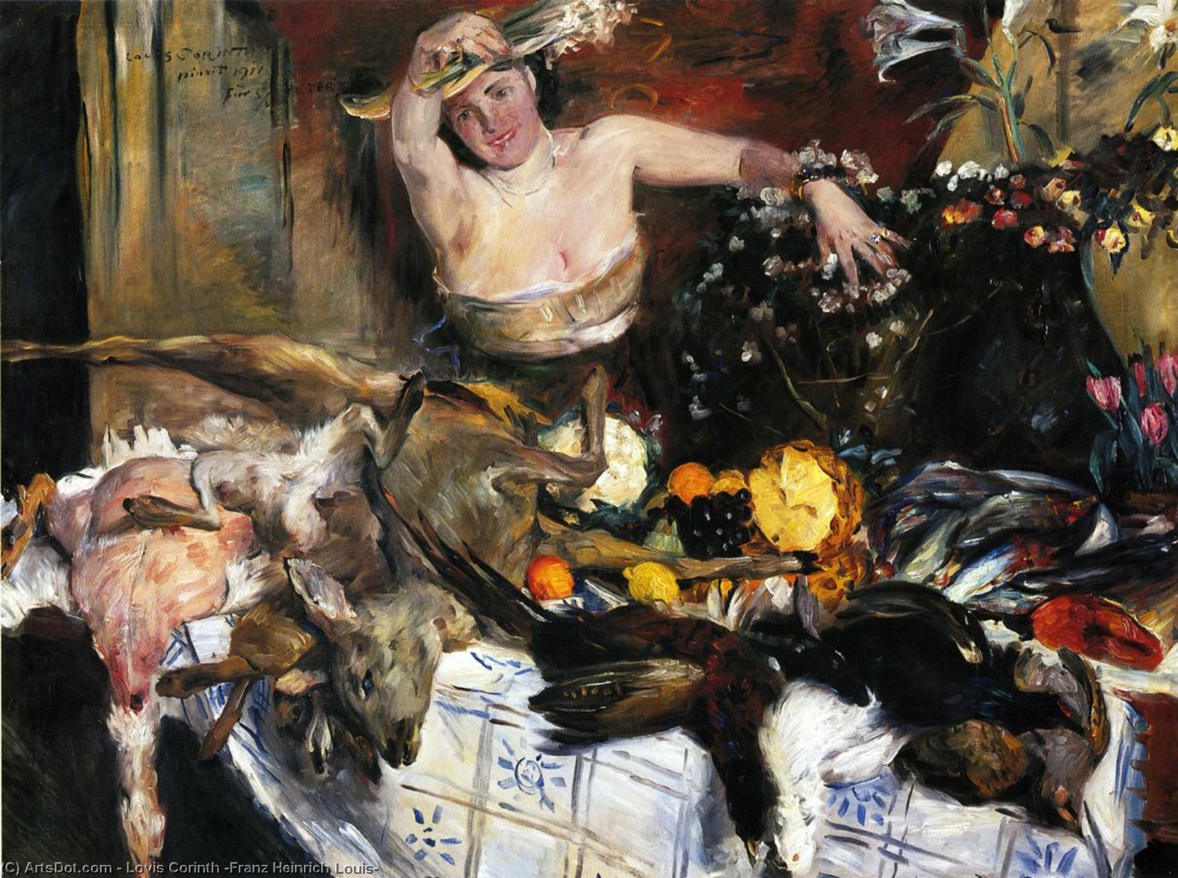 Wikioo.org - The Encyclopedia of Fine Arts - Painting, Artwork by Lovis Corinth (Franz Heinrich Louis) - Large Still Life with Figure (also known as Birthday Picture)