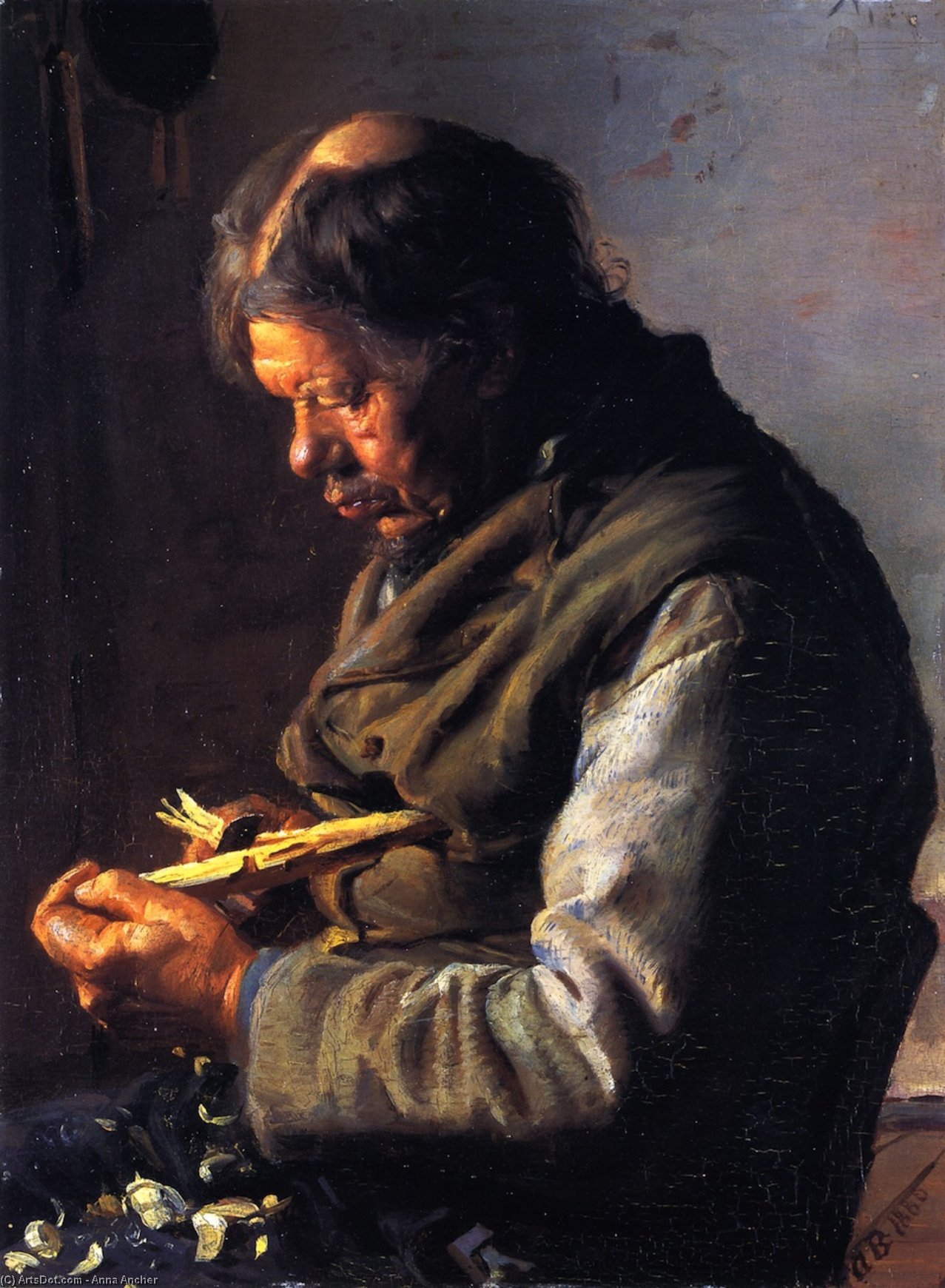 Wikioo.org - The Encyclopedia of Fine Arts - Painting, Artwork by Anna Kirstine Ancher - Lars Gaihede Whittling a Stock