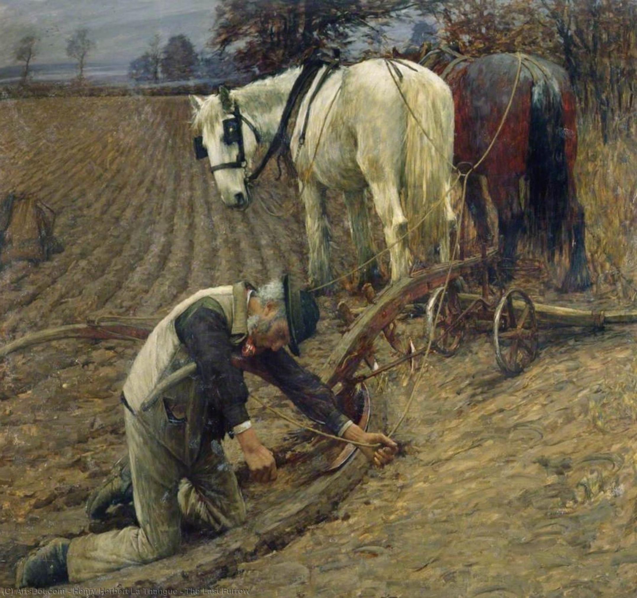 Wikioo.org - The Encyclopedia of Fine Arts - Painting, Artwork by Henry Herbert La Thangue - The Last Furrow