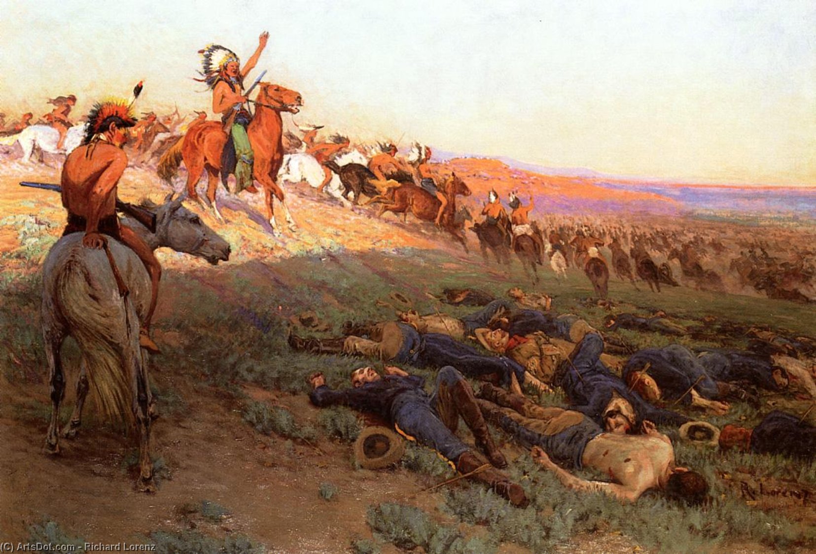 Wikioo.org - The Encyclopedia of Fine Arts - Painting, Artwork by Richard Lorenz - The Last Glow of a Passing Nation (also known as Custer's Last Stand)