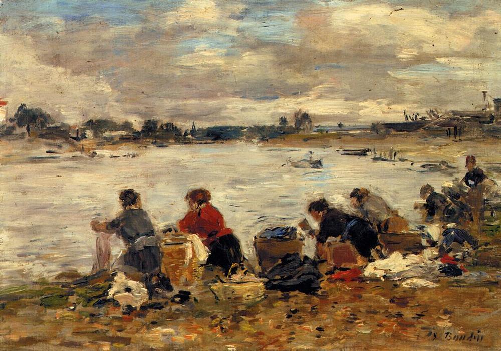Wikioo.org - The Encyclopedia of Fine Arts - Painting, Artwork by Eugène Louis Boudin - Laundresses on the Banks of the Touques (15)