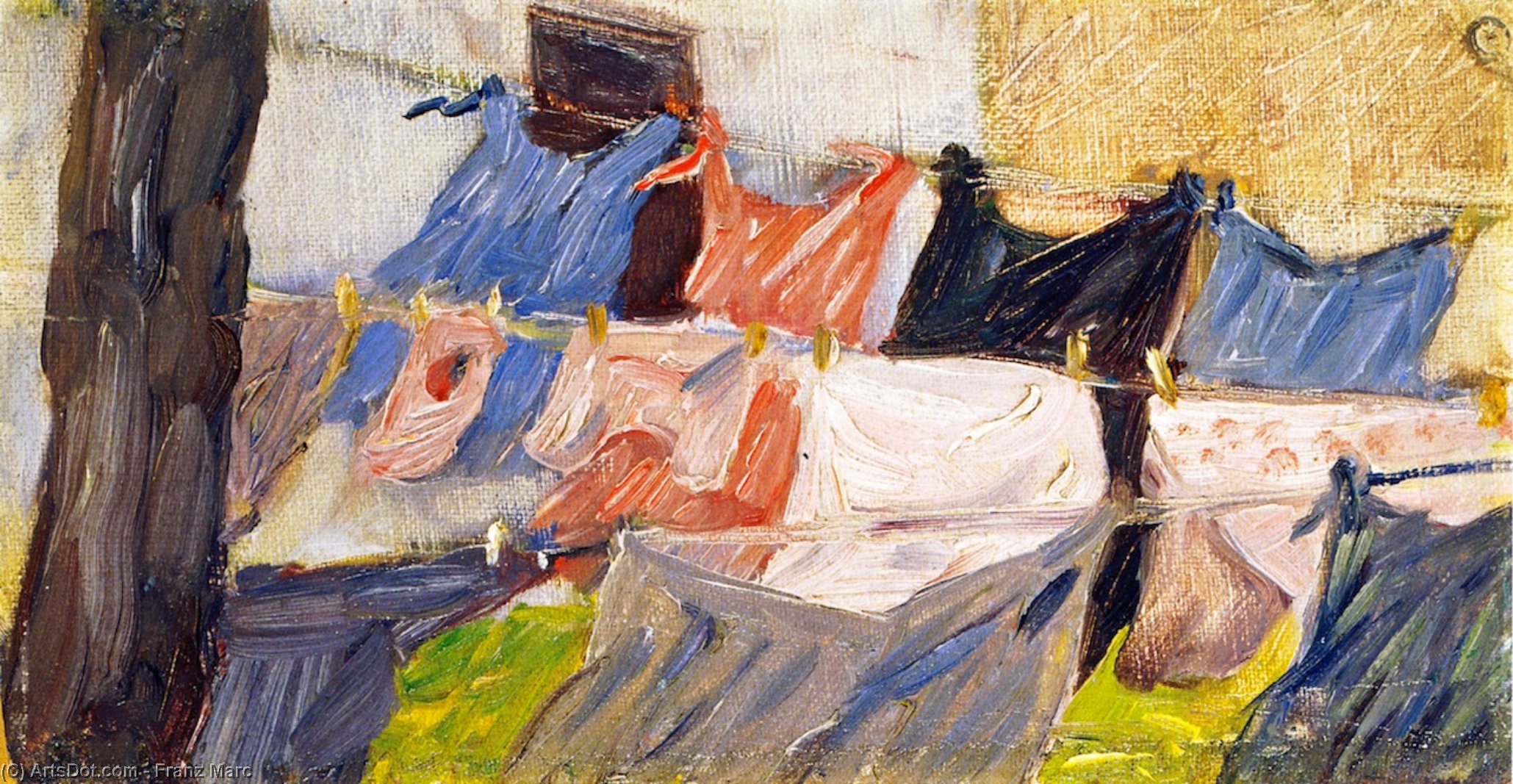 Wikioo.org - The Encyclopedia of Fine Arts - Painting, Artwork by Franz Marc - Laundry Fluttering in the Wind