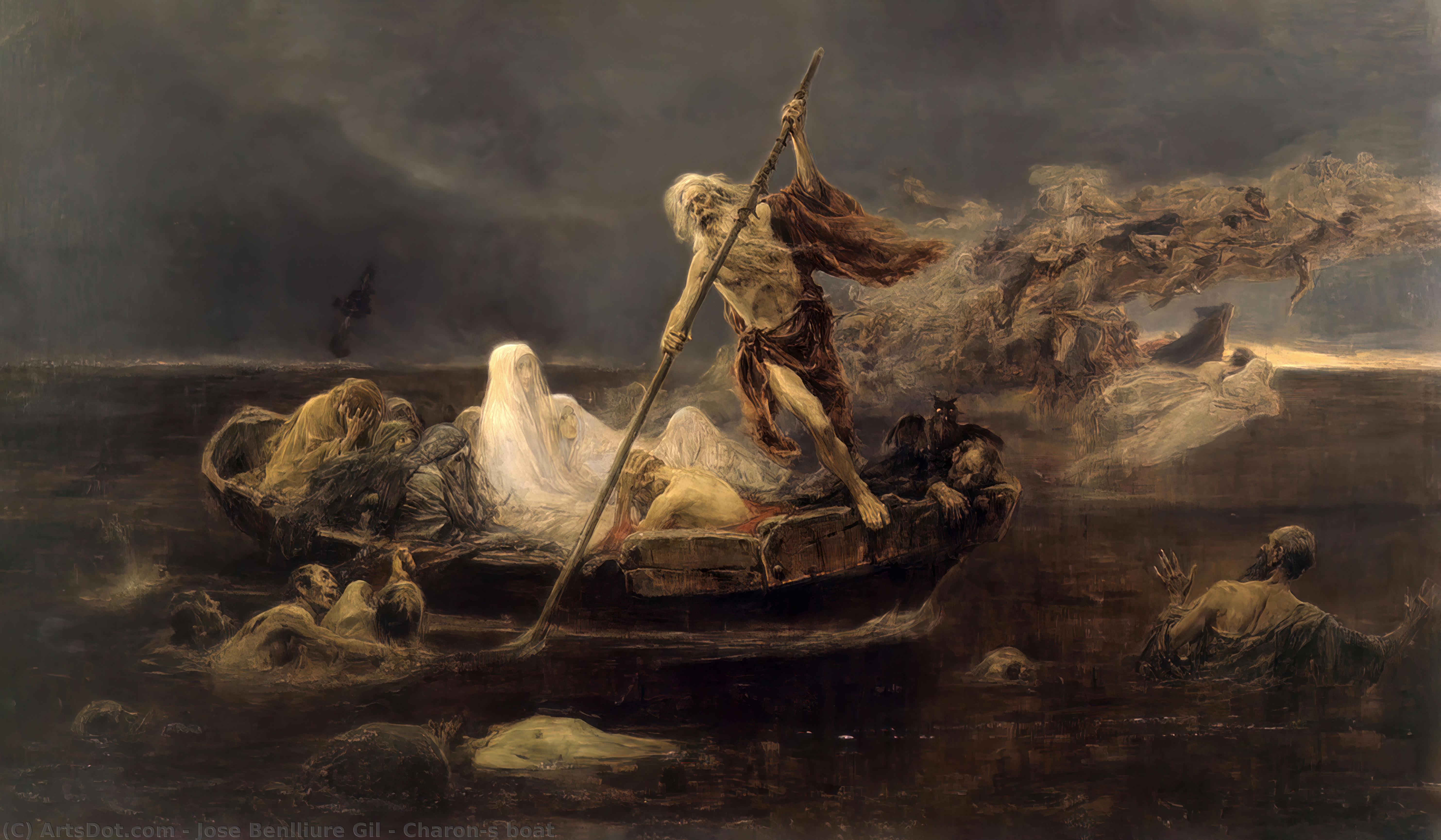 Wikioo.org – L'Encyclopédie des Beaux Arts - Peinture, Oeuvre de Jose Benlliure Gil - Charon's bateau