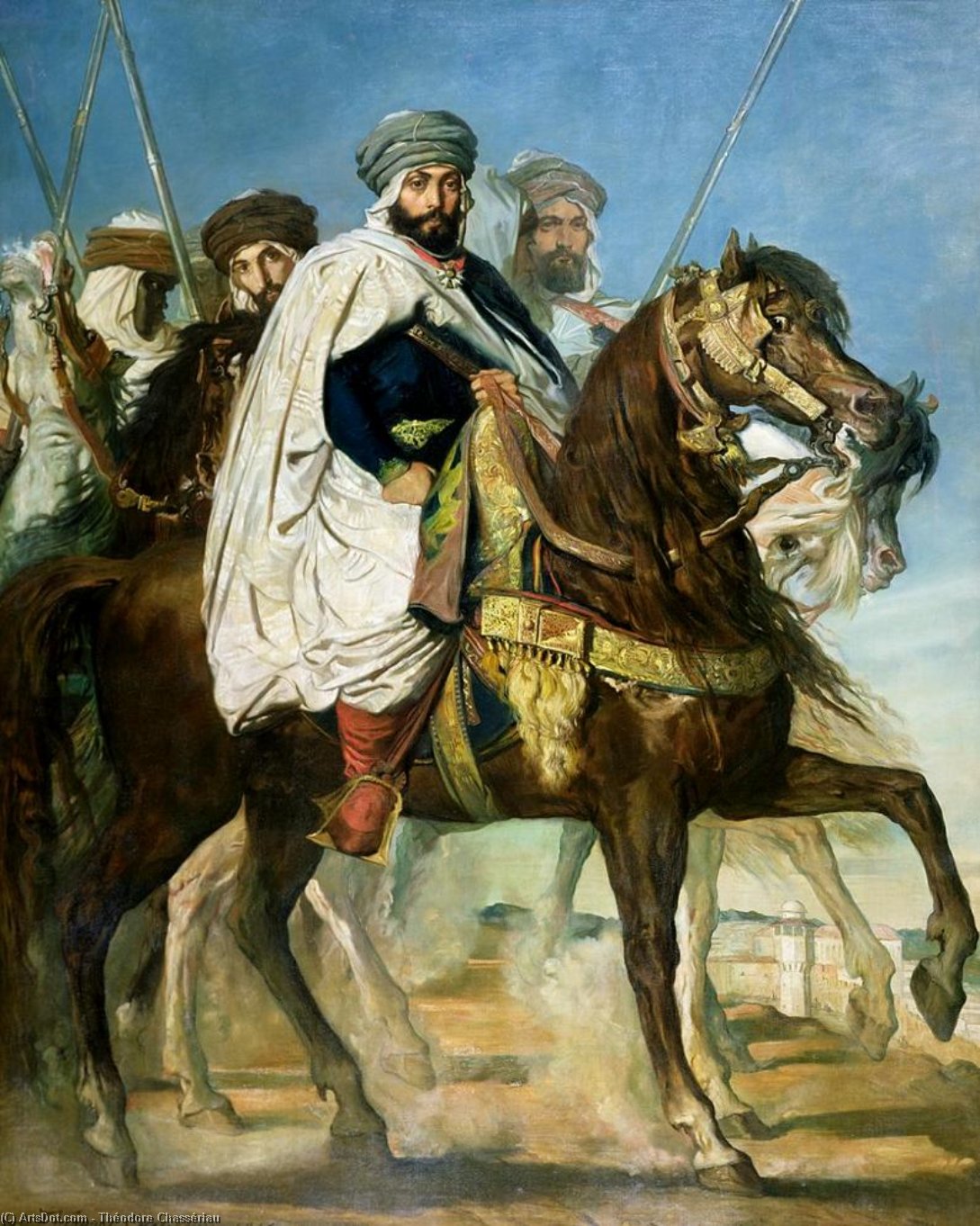 Wikioo.org - The Encyclopedia of Fine Arts - Painting, Artwork by Théodore Chassériau - Le Calife de Constantine Ali Ben Ahmed (also known as The Caliph of Constantine Ali-Hamed Followed by his Escort)