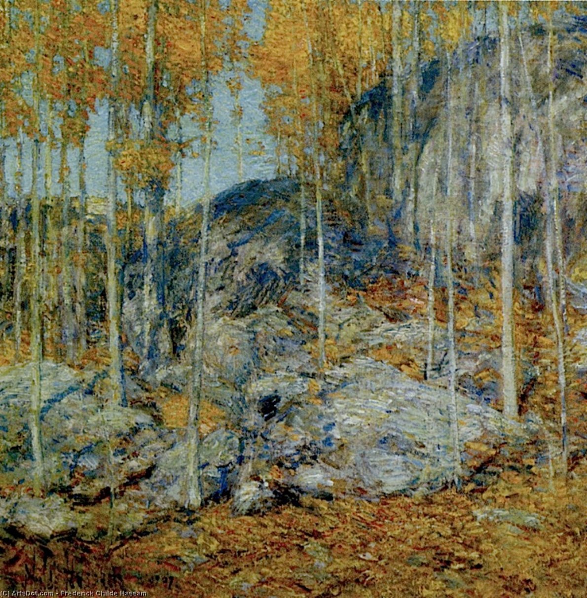 Wikioo.org - The Encyclopedia of Fine Arts - Painting, Artwork by Frederick Childe Hassam - The Ledges, October in Old Lyme, Connecticut