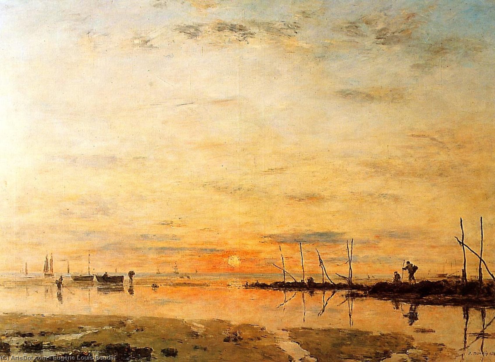 Wikioo.org – L'Encyclopédie des Beaux Arts - Peinture, Oeuvre de Eugène Louis Boudin - Le Au havre , coucher du soleil à faible marée