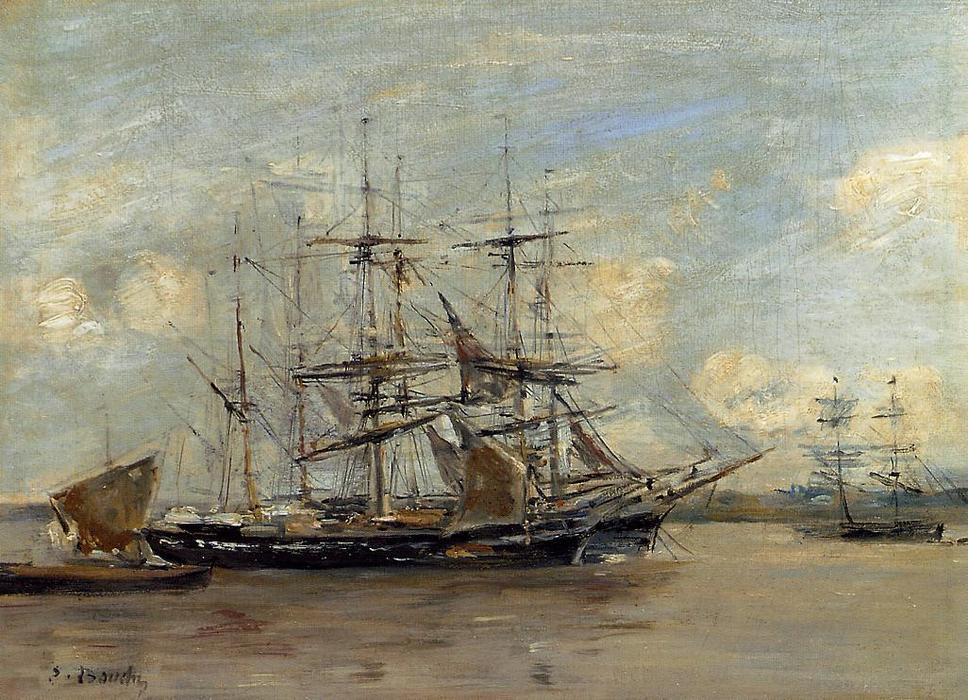 Wikioo.org - The Encyclopedia of Fine Arts - Painting, Artwork by Eugène Louis Boudin - Le Havre, Three Master at Anchor in the Harbor