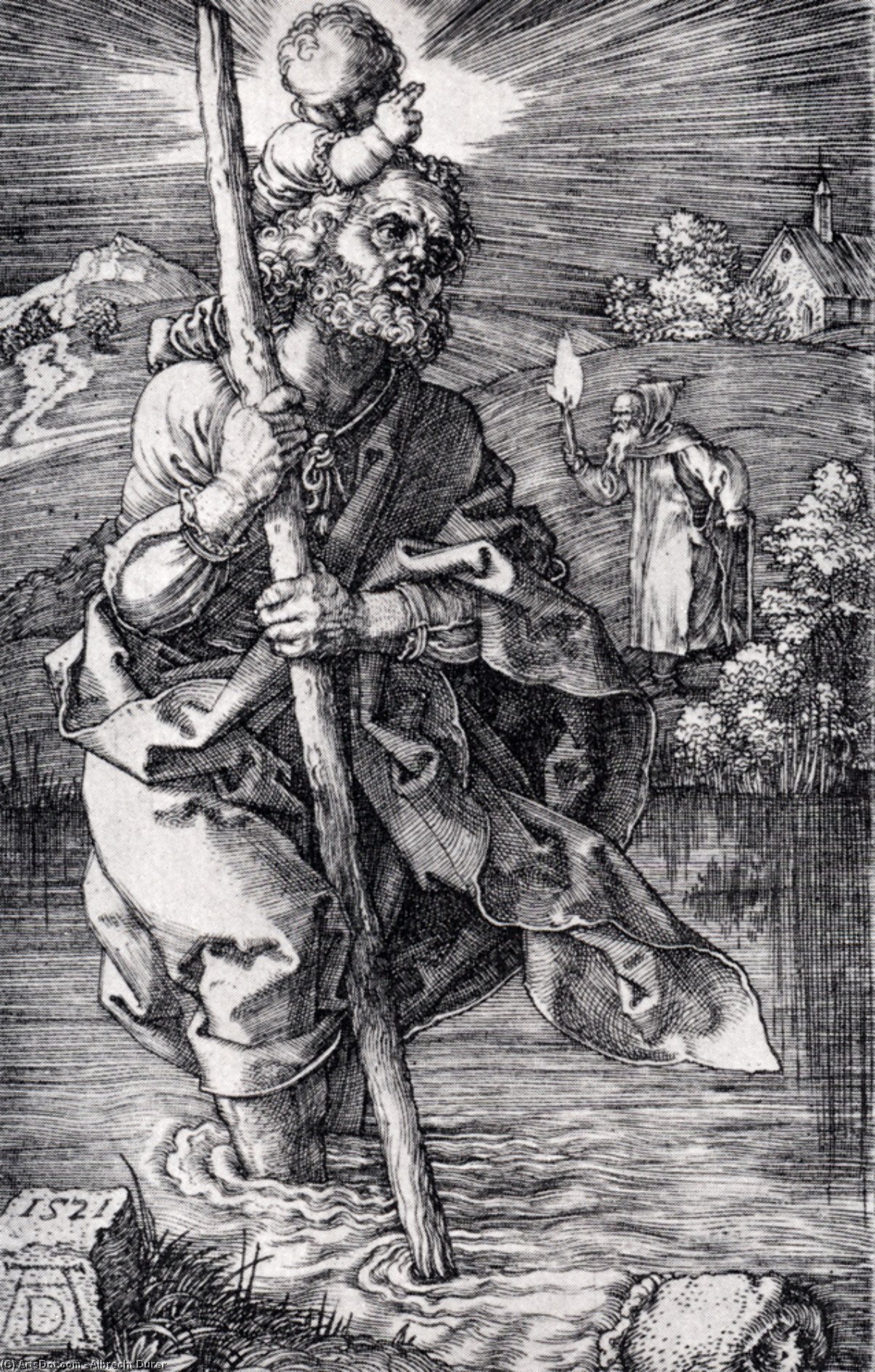 Wikioo.org - Bách khoa toàn thư về mỹ thuật - Vẽ tranh, Tác phẩm nghệ thuật Albrecht Durer - St. Christopher facing right