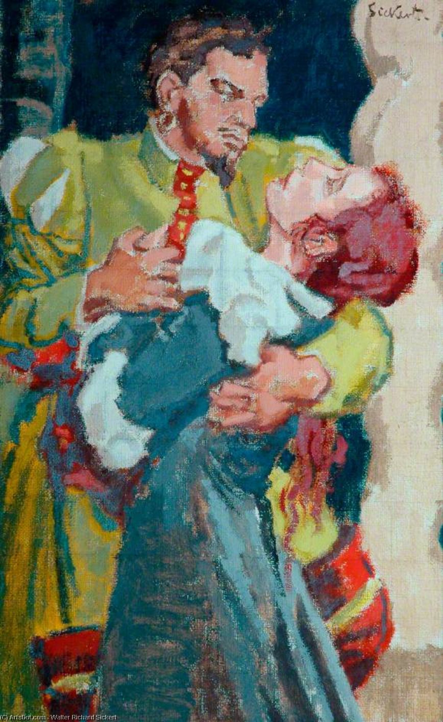 Wikioo.org - The Encyclopedia of Fine Arts - Painting, Artwork by Walter Richard Sickert - Leslie Banks as Petruchio and Edith Evans as Katherine in 'The Taming of the Shrew'