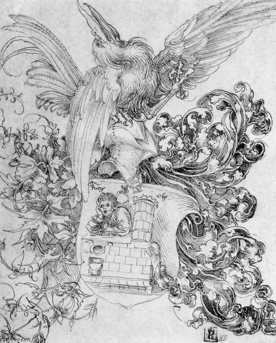 Wikioo.org – L'Enciclopedia delle Belle Arti - Pittura, Opere di Albrecht Durer - stemma con  aperto  L uomo  dietro
