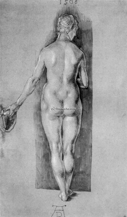 Wikioo.org - The Encyclopedia of Fine Arts - Painting, Artwork by Albrecht Durer - Rear View of a Female Nude Holding A Cap