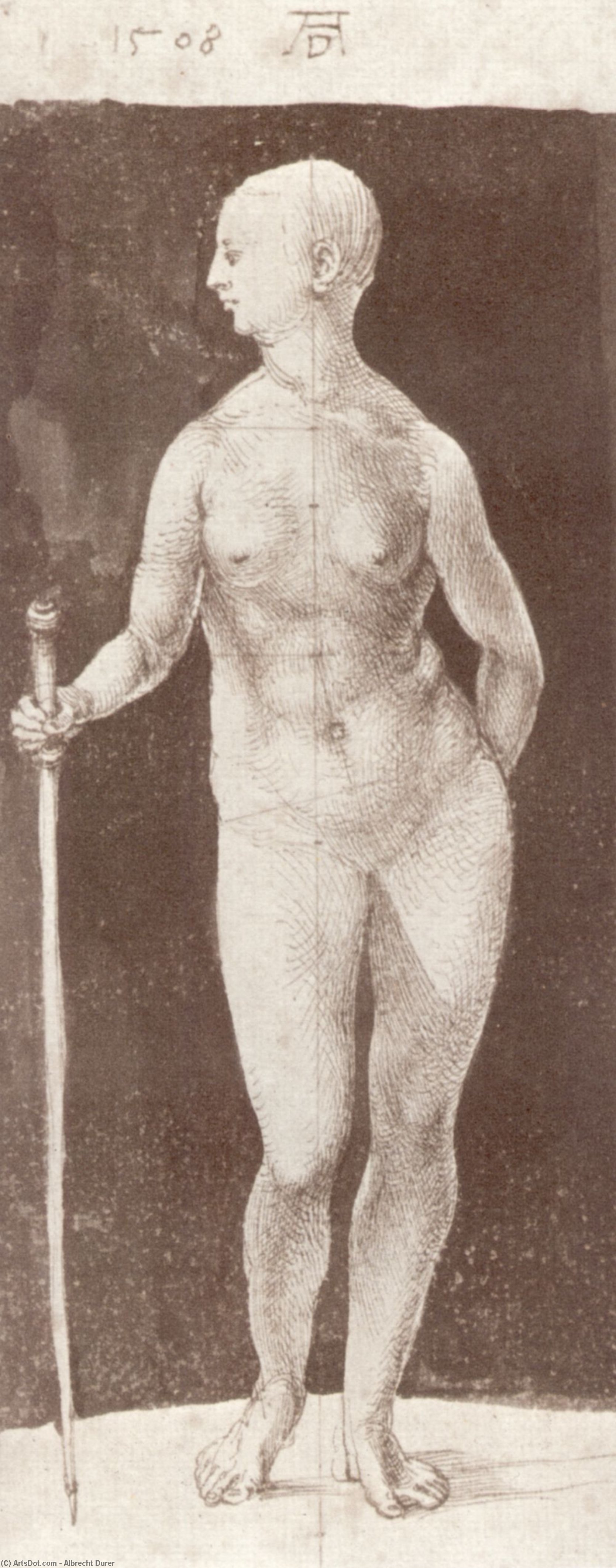 Wikioo.org - The Encyclopedia of Fine Arts - Painting, Artwork by Albrecht Durer - Standing female nude with baton in the right