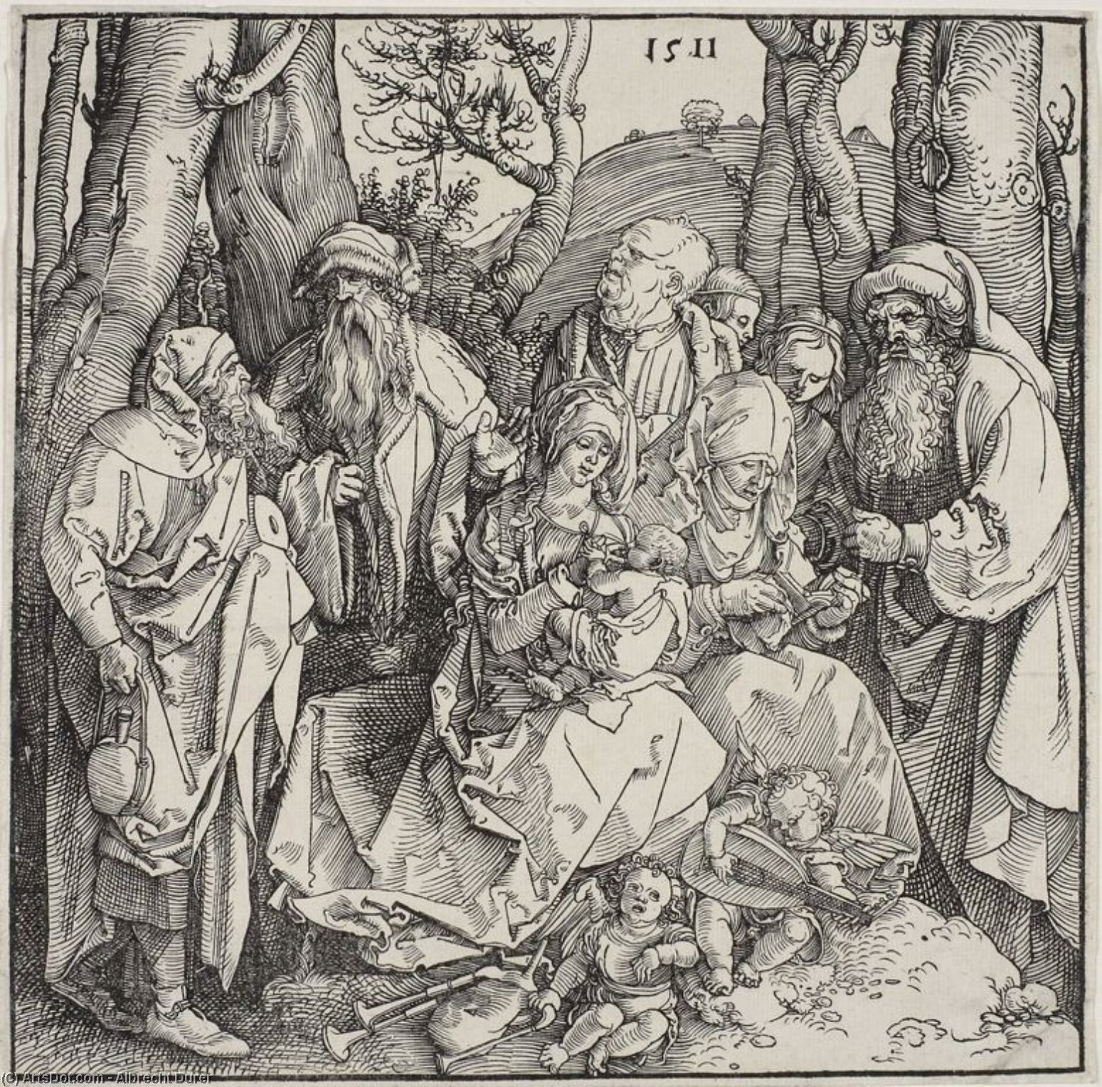 Wikioo.org - The Encyclopedia of Fine Arts - Painting, Artwork by Albrecht Durer - The Holy Kinship and Two Musical Angels