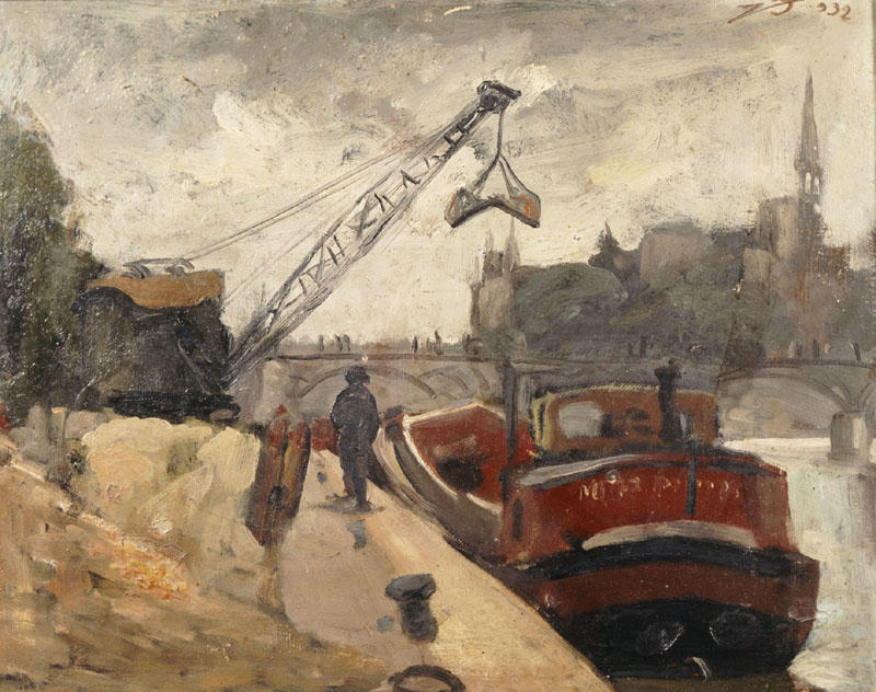 WikiOO.org - אנציקלופדיה לאמנויות יפות - ציור, יצירות אמנות Alekos Kontopoulos - Loads with a crane barge on the Seine