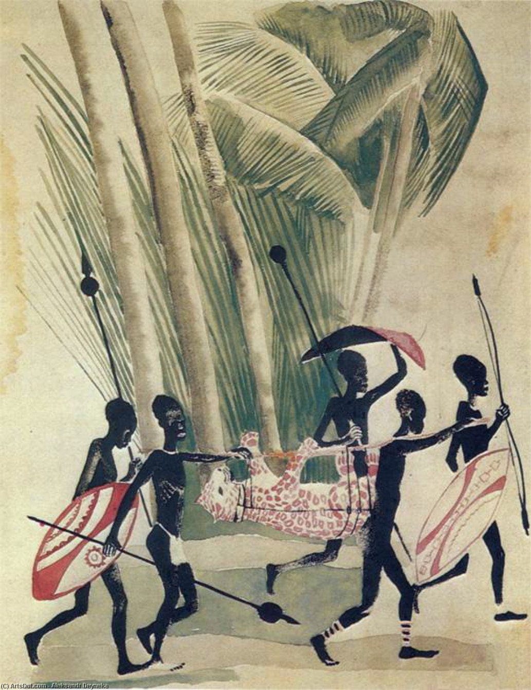 Wikioo.org - The Encyclopedia of Fine Arts - Painting, Artwork by Aleksandr Deyneka - African hunters