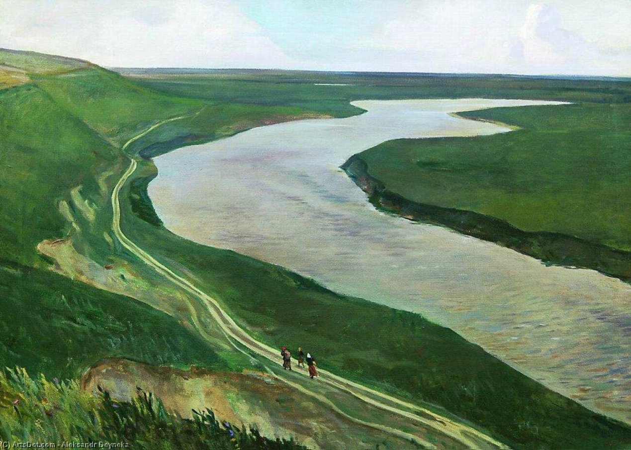 Wikoo.org - موسوعة الفنون الجميلة - اللوحة، العمل الفني Aleksandr Deyneka - Kursk. River Tuskar