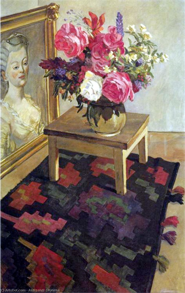 WikiOO.org - Güzel Sanatlar Ansiklopedisi - Resim, Resimler Aleksandr Deyneka - Flowers on the carpet