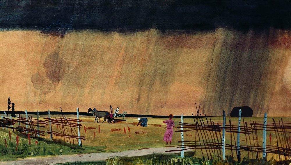 WikiOO.org - אנציקלופדיה לאמנויות יפות - ציור, יצירות אמנות Aleksandr Deyneka - The storm comes. Rain
