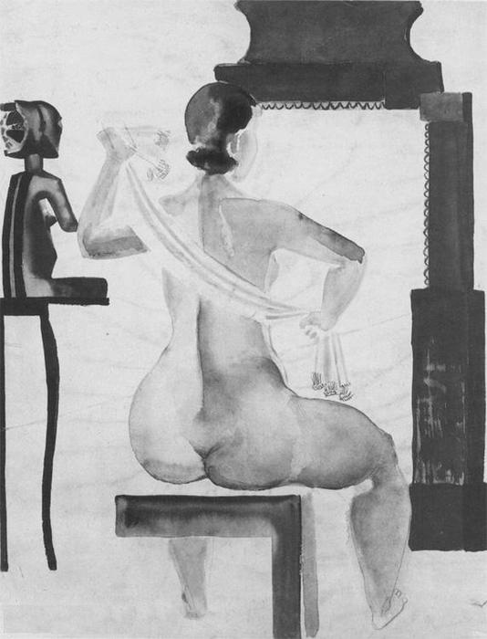 Wikioo.org – La Enciclopedia de las Bellas Artes - Pintura, Obras de arte de Aleksandr Deyneka - el modelo enfrente de a espejo