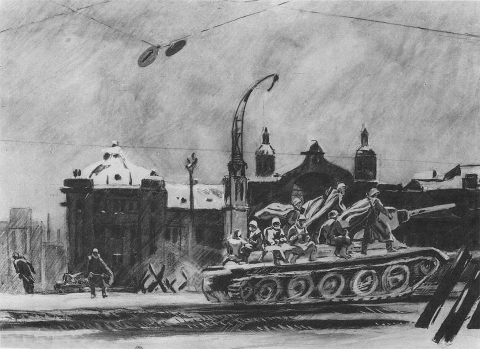 Wikioo.org – La Enciclopedia de las Bellas Artes - Pintura, Obras de arte de Aleksandr Deyneka - Los tanques están en el frente. Estación Bielorrusia