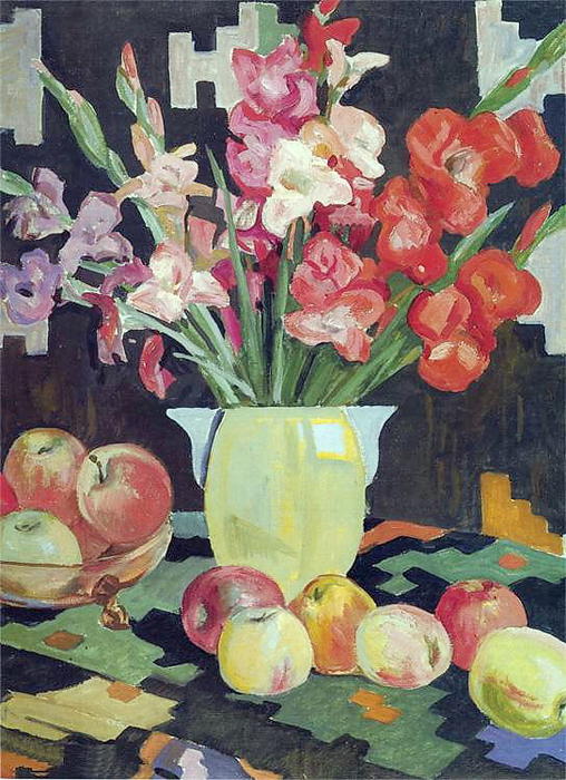 Wikioo.org - The Encyclopedia of Fine Arts - Painting, Artwork by Aleksandr Deyneka - Gladioli and Apples