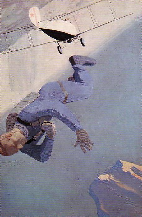 WikiOO.org - Encyclopedia of Fine Arts - Maľba, Artwork Aleksandr Deyneka - Skydiver over the sea