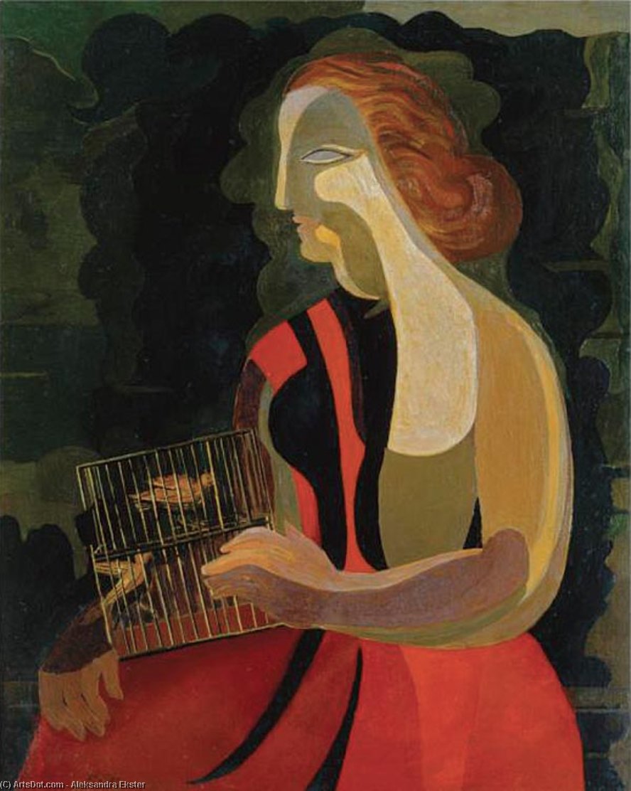 Wikioo.org - The Encyclopedia of Fine Arts - Painting, Artwork by Aleksandra Ekster - Woman with birds