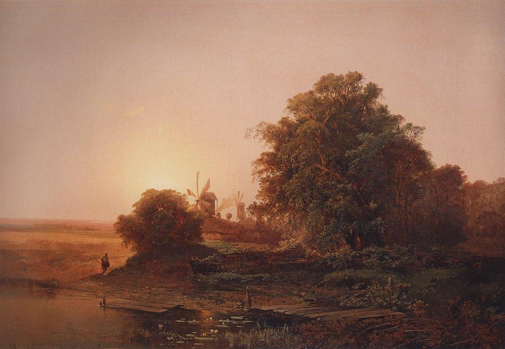 Wikioo.org - The Encyclopedia of Fine Arts - Painting, Artwork by Aleksey Savrasov - Summer landscape with windmills