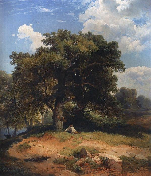 Wikioo.org - The Encyclopedia of Fine Arts - Painting, Artwork by Aleksey Savrasov - Landscape with oak trees and shepherd