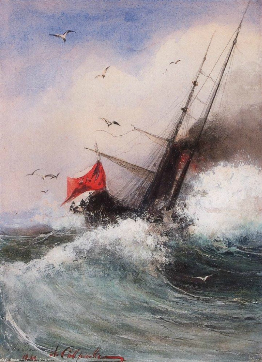 Wikioo.org – La Enciclopedia de las Bellas Artes - Pintura, Obras de arte de Aleksey Savrasov - la muerte de nave de los casos mar