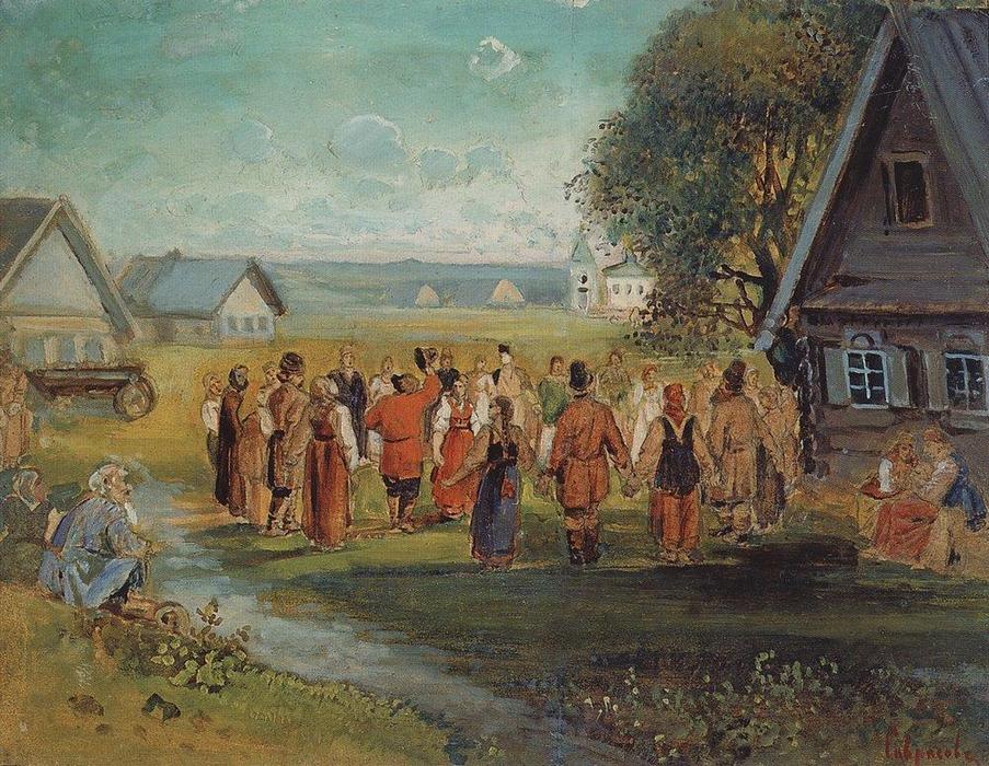 Wikioo.org - The Encyclopedia of Fine Arts - Painting, Artwork by Aleksey Savrasov - Round dance in the village