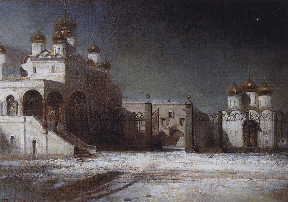 Wikioo.org - The Encyclopedia of Fine Arts - Painting, Artwork by Aleksey Savrasov - Cathedral Square in the Moscow Kremlin at night