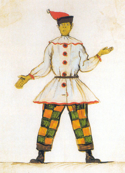 Wikioo.org - The Encyclopedia of Fine Arts - Painting, Artwork by Alexandre Benois - Petrushka. Costume design for Vatslav Nijinsky