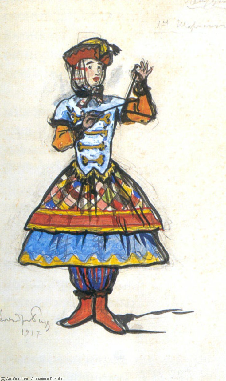Wikioo.org - The Encyclopedia of Fine Arts - Painting, Artwork by Alexandre Benois - First barrel organ player. Costume design