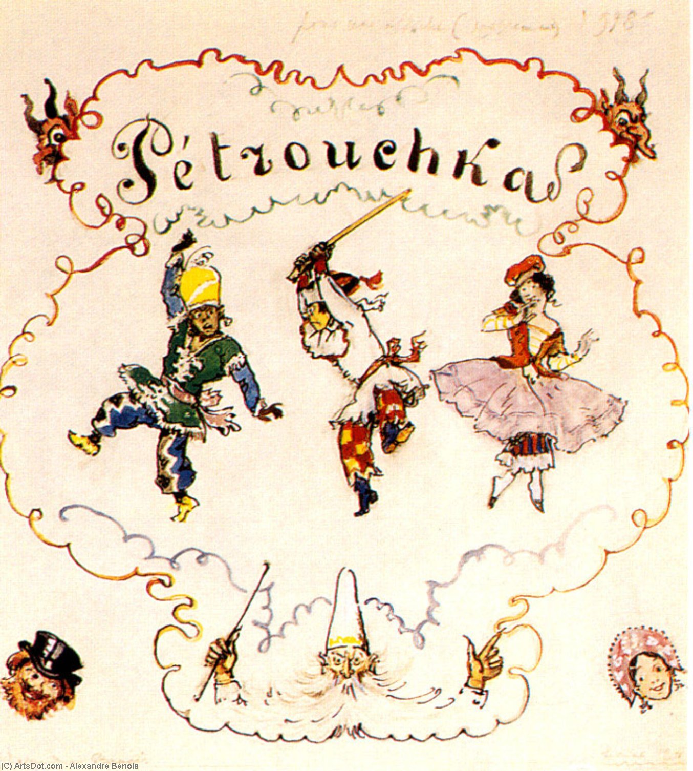 Wikioo.org - The Encyclopedia of Fine Arts - Painting, Artwork by Alexandre Benois - Petrushka. Poster scetch