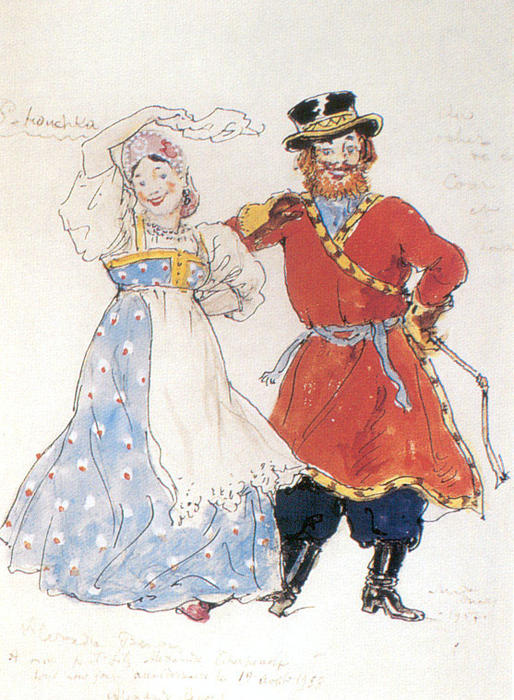 Wikioo.org - The Encyclopedia of Fine Arts - Painting, Artwork by Alexandre Benois - A coachman and a nurse.Costume design