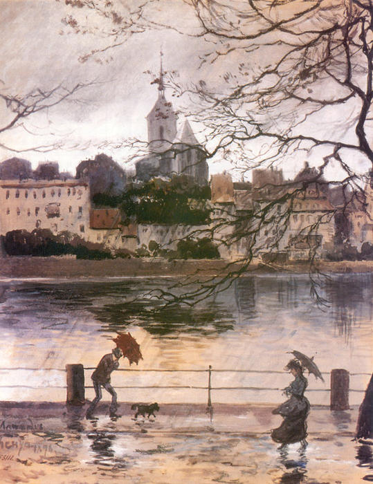 Wikioo.org - Bách khoa toàn thư về mỹ thuật - Vẽ tranh, Tác phẩm nghệ thuật Alexandre Benois - Ray Embankment in Basel in the rain