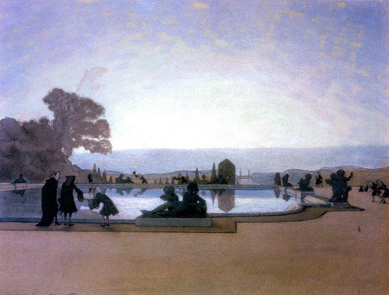 Wikioo.org - The Encyclopedia of Fine Arts - Painting, Artwork by Alexandre Benois - Versailles. Louis XIV is feeding fish