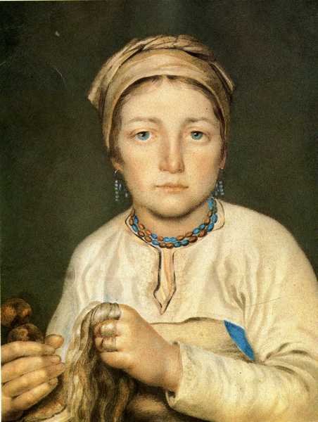 Wikioo.org - The Encyclopedia of Fine Arts - Painting, Artwork by Alexey Venetsianov - A Peasant Woman, Combing Flax (Anisia)