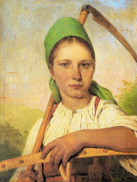 WikiOO.org - Encyclopedia of Fine Arts - Maleri, Artwork Alexey Venetsianov - A Peasant Woman with Scythe and Rake