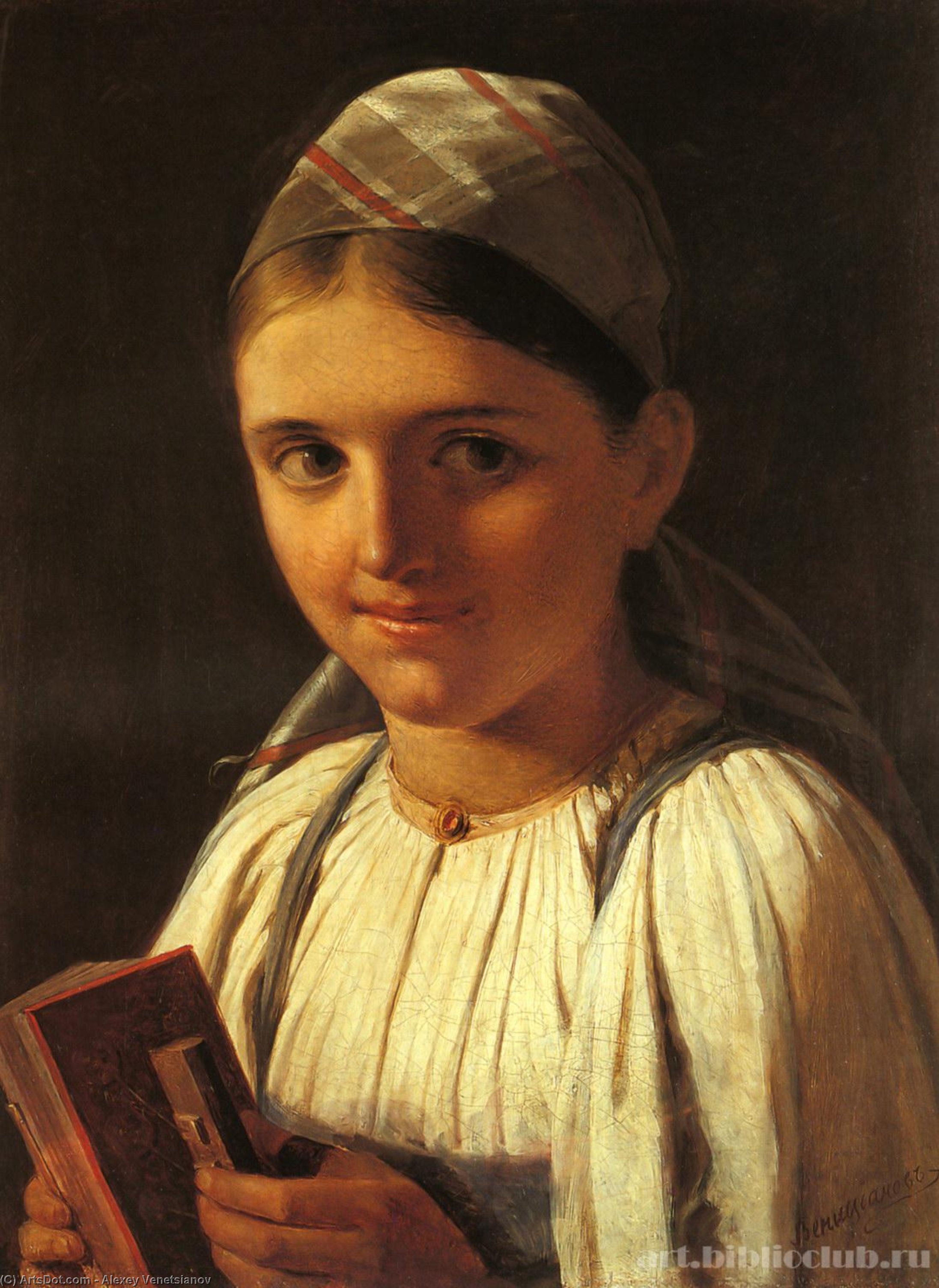 WikiOO.org - Encyclopedia of Fine Arts - Maleri, Artwork Alexey Venetsianov - Girl with Accordion