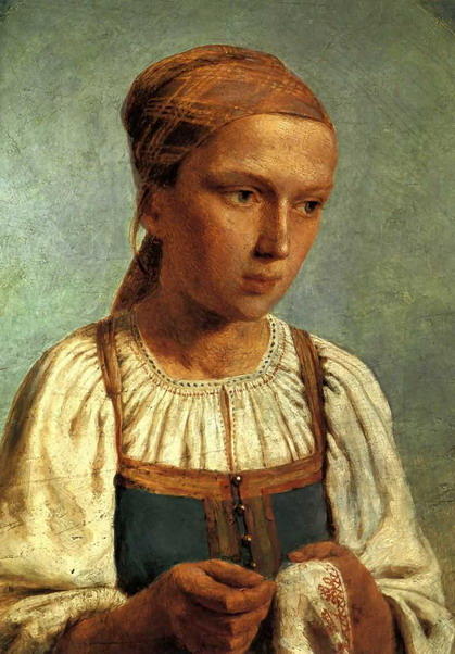 Wikioo.org - The Encyclopedia of Fine Arts - Painting, Artwork by Alexey Venetsianov - A Peasant Girl with Embroidery