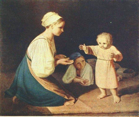 Wikioo.org - The Encyclopedia of Fine Arts - Painting, Artwork by Alexey Venetsianov - First Steps (Peasant Woman with child)