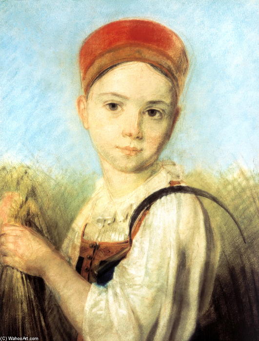 Wikioo.org – L'Encyclopédie des Beaux Arts - Peinture, Oeuvre de Alexey Venetsianov - Jeune paysanne avec une faucille dans le Rye