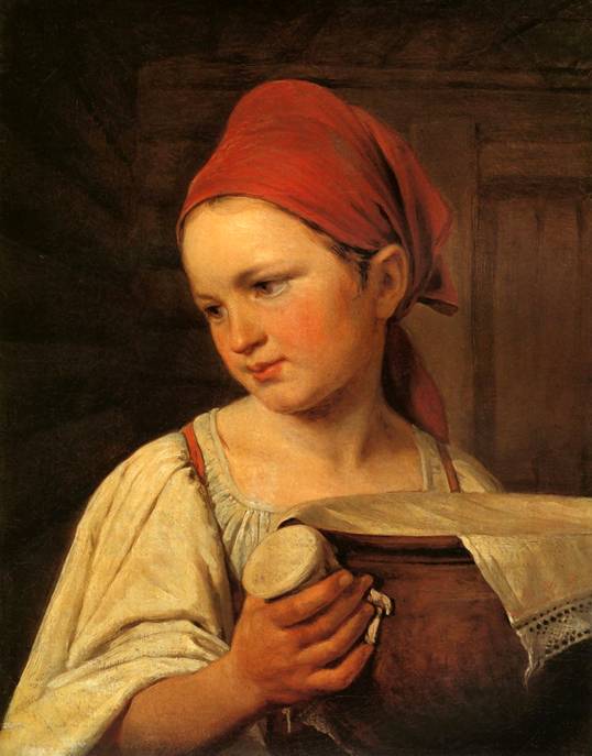Wikioo.org - The Encyclopedia of Fine Arts - Painting, Artwork by Alexey Venetsianov - Peasant Woman with Milk