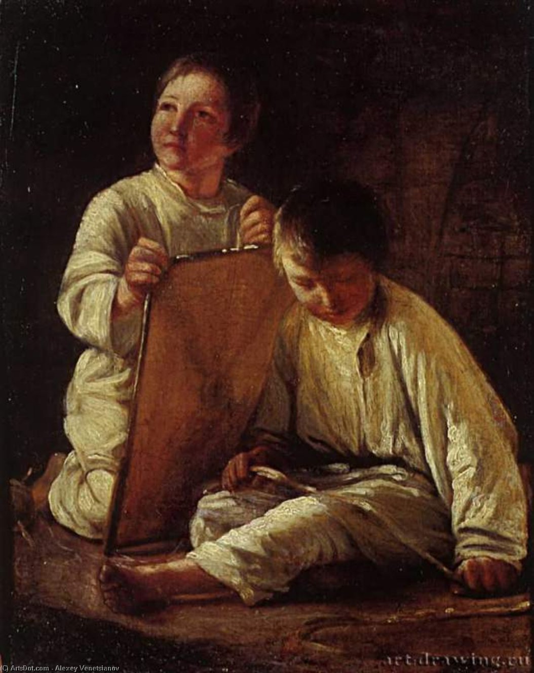 Wikioo.org - The Encyclopedia of Fine Arts - Painting, Artwork by Alexey Venetsianov - Two Peasant Boy with a kite