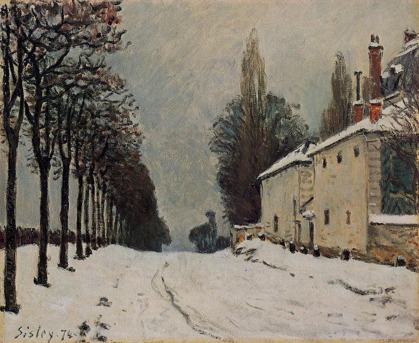 Wikioo.org - The Encyclopedia of Fine Arts - Painting, Artwork by Alfred Sisley - Snow on the Road, Louveciennes (Chemin de la Machine)